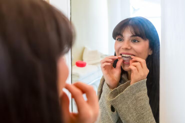 adult using clear aligners